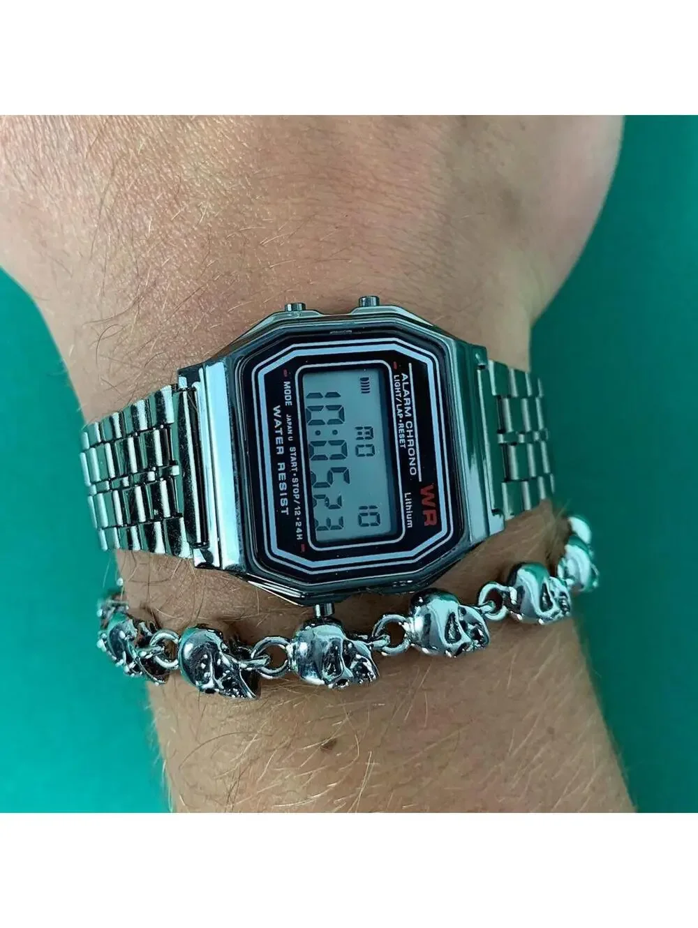 Cyber Y2k 2000s vintage style retro silver stainless steel digital style watch